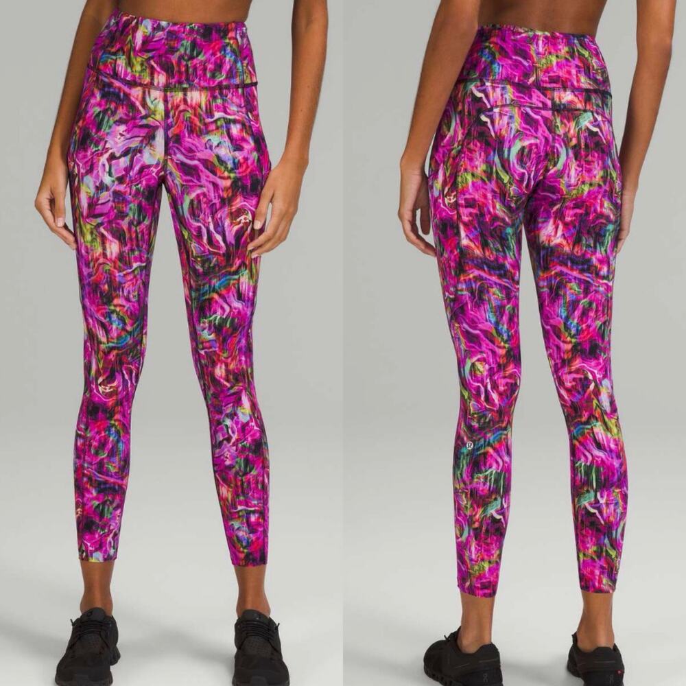 Lululemon Fast and Free High Rise Tight Nulux Hyper Flow Pink Multi Size 10 EUC